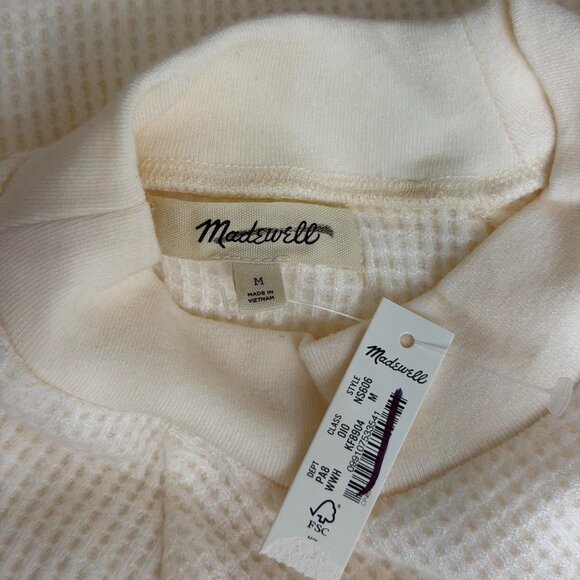 Madewell Waffle Knit Long Sleeve Crewneck Tee in Winter White, Size Medium - Picture 6 of 9